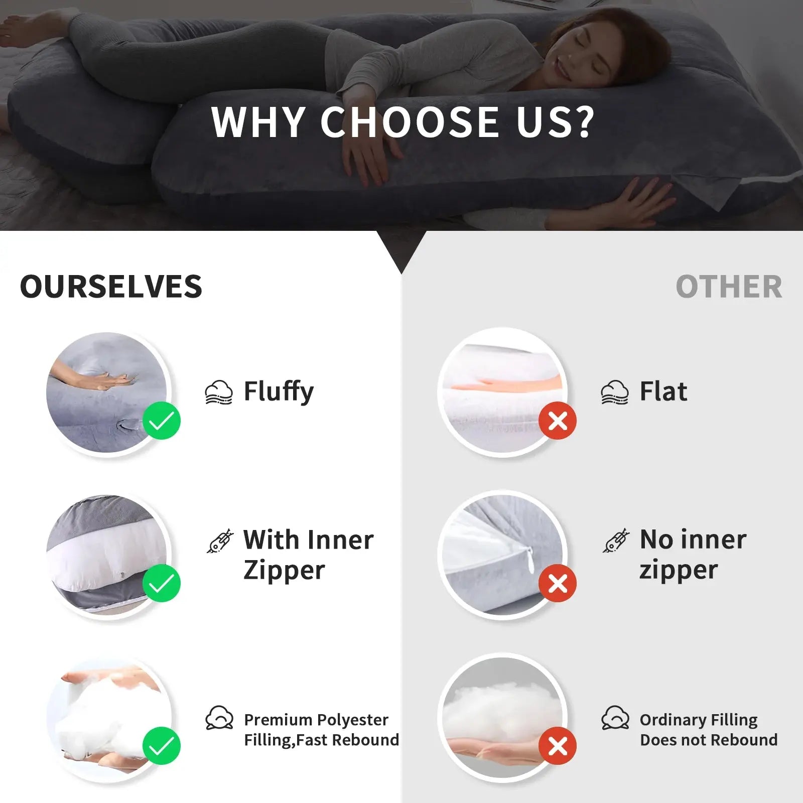 G-Shaped Pillow for Full Body Pregnancy Women, Removable Washable Cover, Sleeping Support for Belly Back Hips Legs
