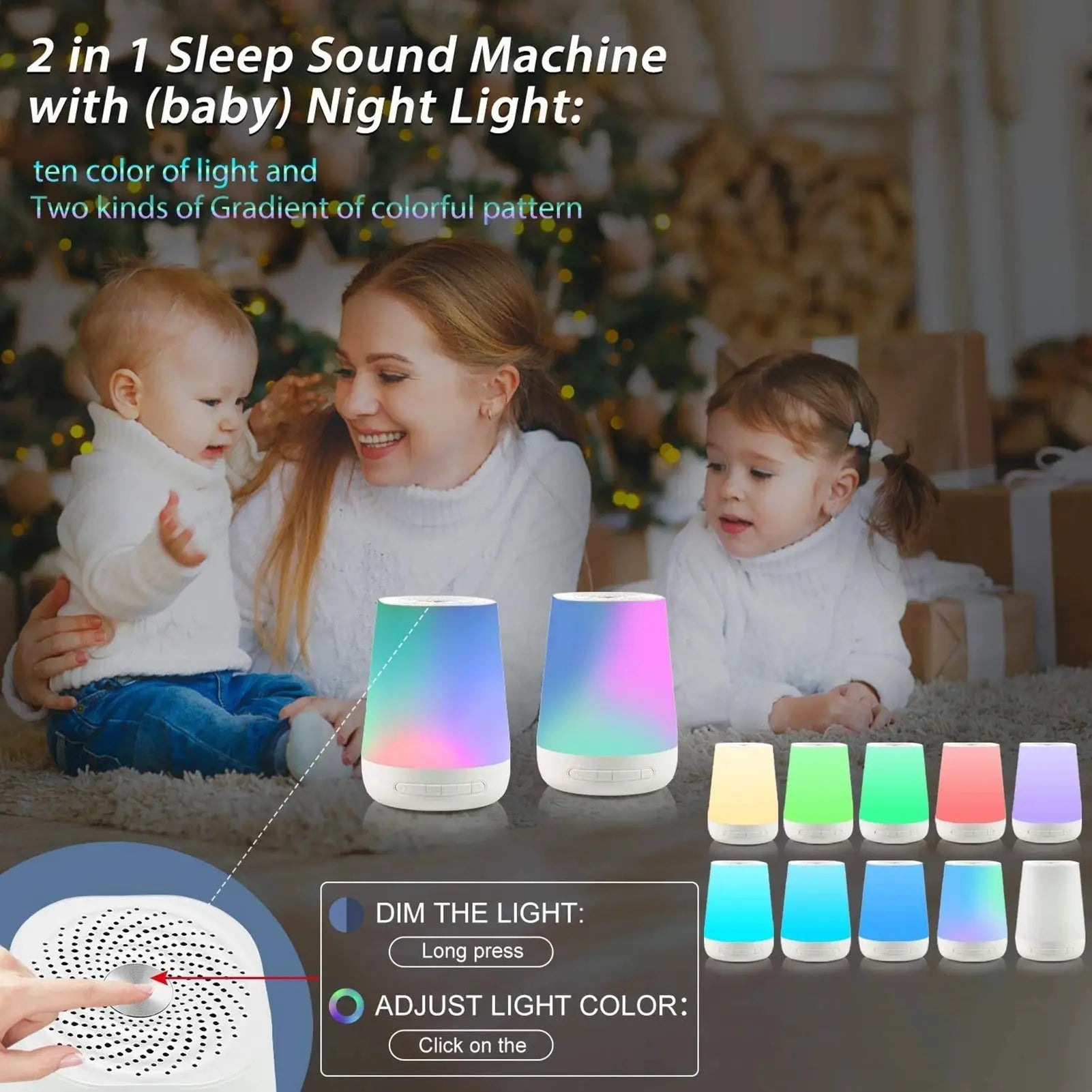 Desktop White Noise Machine Baby Sleep Sound Machine Colorful Night Lights 28 Soothing Sounds 30Min/60Min/90Min Timer